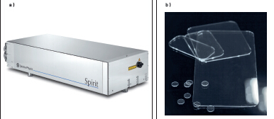 圖1：Spirit 1040-IMC 激光器（a）具備高重復(fù)率的工業(yè)飛秒激光器，平均功率高達16瓦，是進行 ClearShape加工（b）的理想之選。